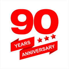 90th anniversary celebration vector template, bright creative 90th birthday logo design with beautiful ribbon. vector eps10