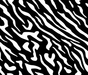 Full Seamless Zebra Tiger Pattern Textile Texture Print. Vector Background. Black white design for interior, clothes, bed linen, fabric, cover, wallpaper, fashion, kids clothing.