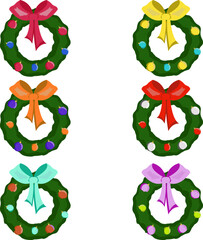 Christmas decor. Decorative wreath with balls. Christmas wreath with decor