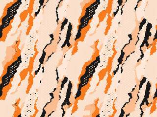 Full seamless camouflage background. Fabric print texture pattern for textile. Beige orange army camo uniform skin vector for fashion and wallpaper. 
