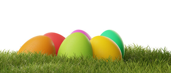 colourful Easter eggs in tall grass 3d-illustration