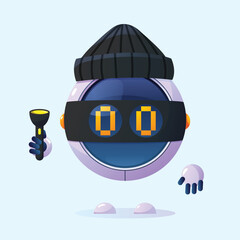 Funny round robot with flashlight