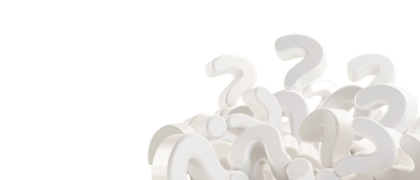 a bunch of question marks, question marks as symbols of a question, a pile of question marks 3d-illustration