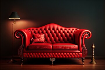 Red Leather Sofa Realistic Illustration