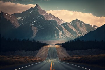 Straight Highway Disappear At Mountain Landscape