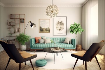 Elegant Living Room Interior With Flat Design