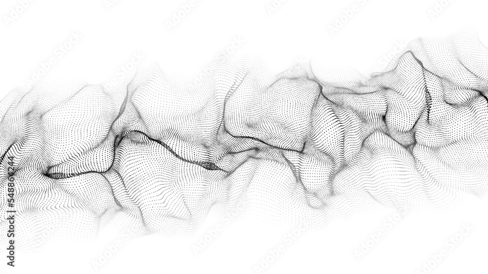 Poster futuristic moving white wave. digital background with moving particles. big data visualization. vect