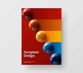 Vivid realistic spheres magazine cover template. Minimalistic placard A4 vector design concept.