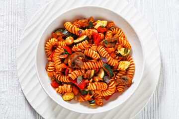 Vegetable with Pasta  in bowl, top view