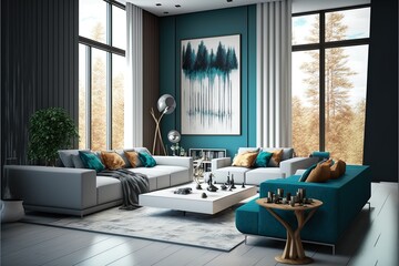 Modern Living Room Interior Design With Flat Design