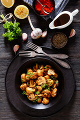 Spanish Garlic Mushrooms in bowl, top view