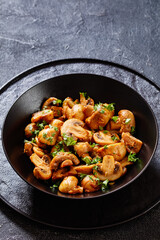 Spanish Garlic Mushrooms in bowl, top view