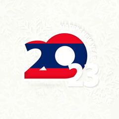 New Year 2023 for Laos on snowflake background.