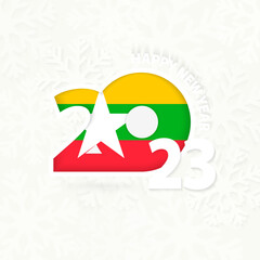 New Year 2023 for Myanmar on snowflake background.