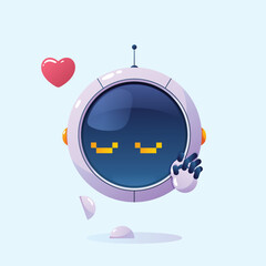 Funny round robot, cartoon mascot in love