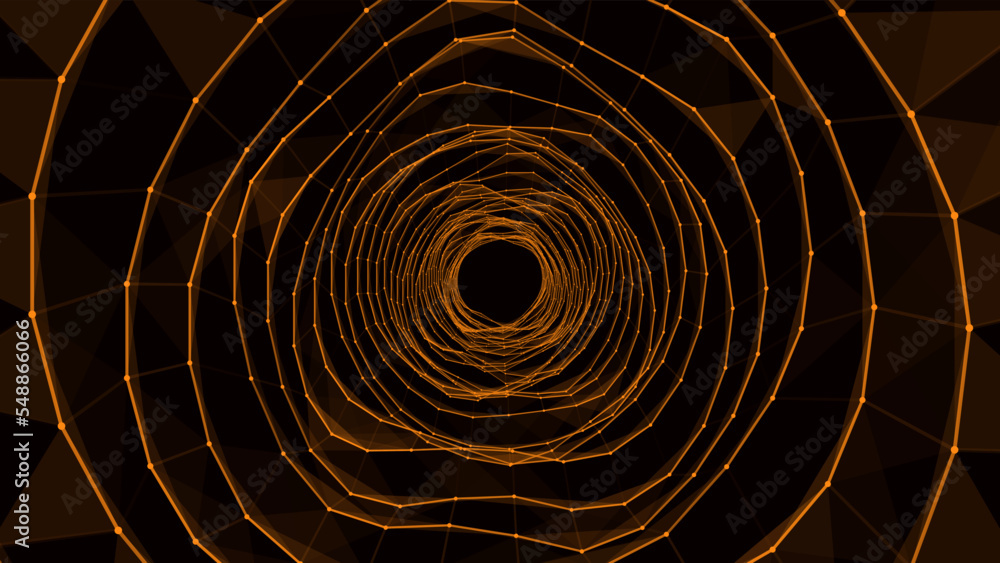 Poster abstract wireframe tunnel. vector wormhole. 3d portal grid. futuristic fantasy funnel.