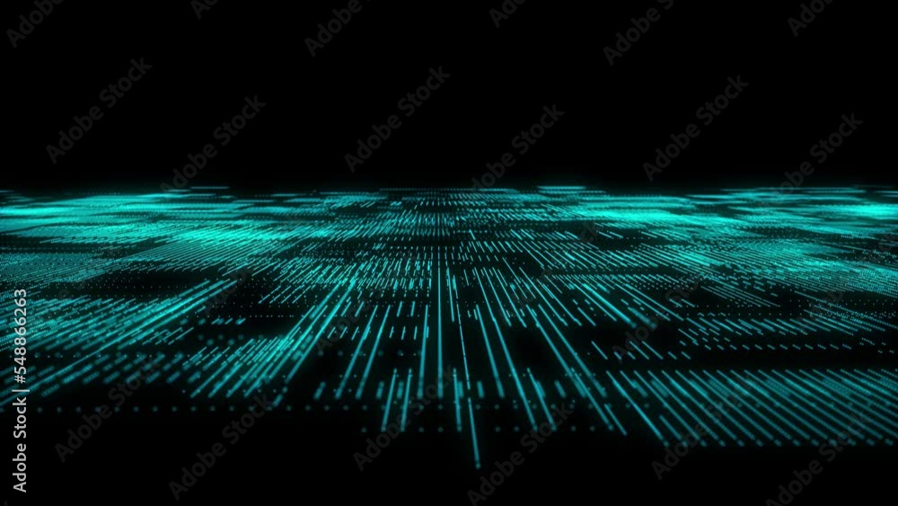 Poster future digital cyberspace with moving particles. sorting and analysis digital data. technology matri