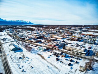 Aerial of downtown Palmer, Alaska