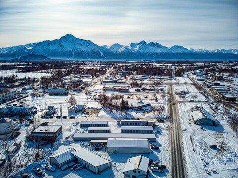 Fototapeta Aerial of downtown Palmer, Alaska