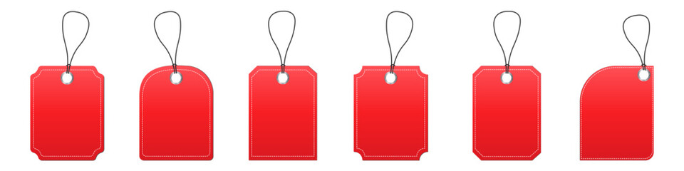 Red discount label with different shape. Set of Sale Tags is isolated on white Background.  Vector Sale offer badges. Promo seals stickers.