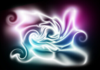 Dark colorful moving, flowing, glowing stream of wavy lines. Digitally generated dark futuristic abstract geometric design - 548867075