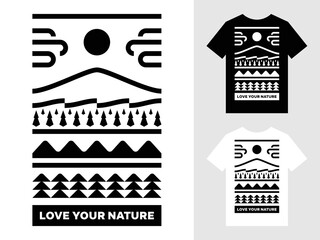 Love your nature crew group camper badge emblem. Geometric mountains lover retro vintage aesthetic illustration. Outdoorsy quotes for matching family friends trip adventure buddies logo shirt design