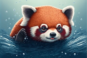 Obraz premium Cute Red Panda Swimming Cartoon 2D Illustrated Icon Illustration