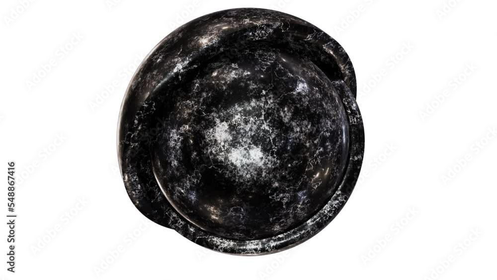 Aufkleber realistic looping 3d animation of the spinning black marble sphere inside of two black marble hemisp