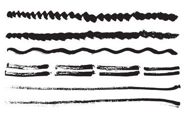 Lines texture. Black ink grunge paint brush strokes. Painted ink stripes, design elements. Vector illustration