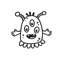 cute cartoon monster isolated on white background  for coloring pages.Sketch, doodle,Vector