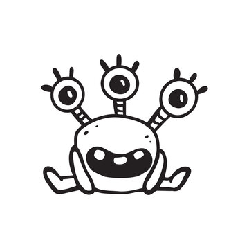 hand drawn cute cartoon monster isolated on white background  for coloring pages.Sketch, doodle,Vector illustration