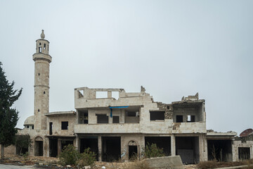 On the road from Aleppo to Damascus, destroyed building, Syria