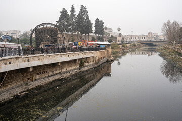 Giant wooden waterwheels aka Norias, on the Orontes River, Hama, Syria