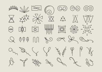 Vintage flat design elements. Hand drawn vector page decoration. Symbol collection in simple style