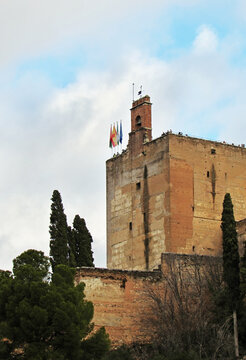 View of "Torre de la Vela" from the bottom, in Granada.        