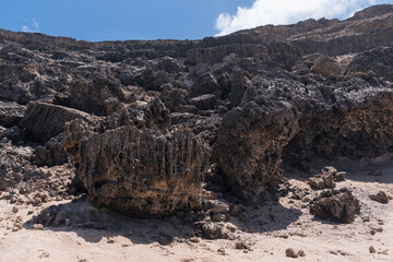 Big rocks with many gaps, black desert west coast, Fuerteventura, Spain