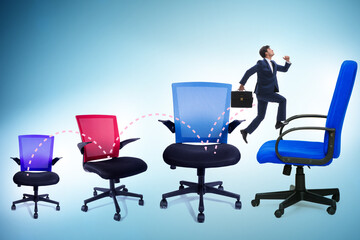 Promotion concept with businessman and chairs