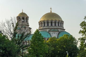 Sunset view of center of city of Sofia, Bulgaria