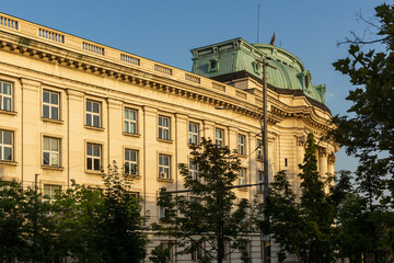 Sunset view of center of city of Sofia, Bulgaria