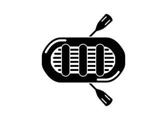 Inflatable boat. Simple illustration in black and white.
