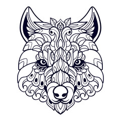 Fototapeta premium Beautiful Wolf head mandala arts isolated on white background