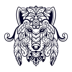 Beautiful Wolf head mandala arts isolated on white background