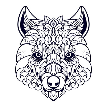 Beautiful Wolf head mandala arts isolated on white background