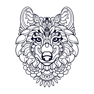 Beautiful Wolf head mandala arts isolated on white background