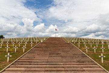 World War Cemetery in France, with white tombstones honoring those killed in the World War