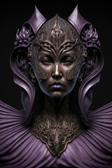 Epic ornate goddess sculpture character design. 3d render. Isolated on black background.