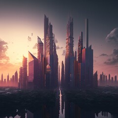 Fototapeta na wymiar Futuristic cityscapce. Skyscraper city in the future. 3d render architecture design.