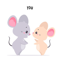 Two Little Mouse as You English Subject Pronoun for Educational Activity Vector Illustration