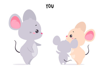 Little Mouse Showing You English Subject Pronoun for Educational Activity Vector Illustration