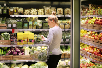Woman buying fruits and vegetables at the market